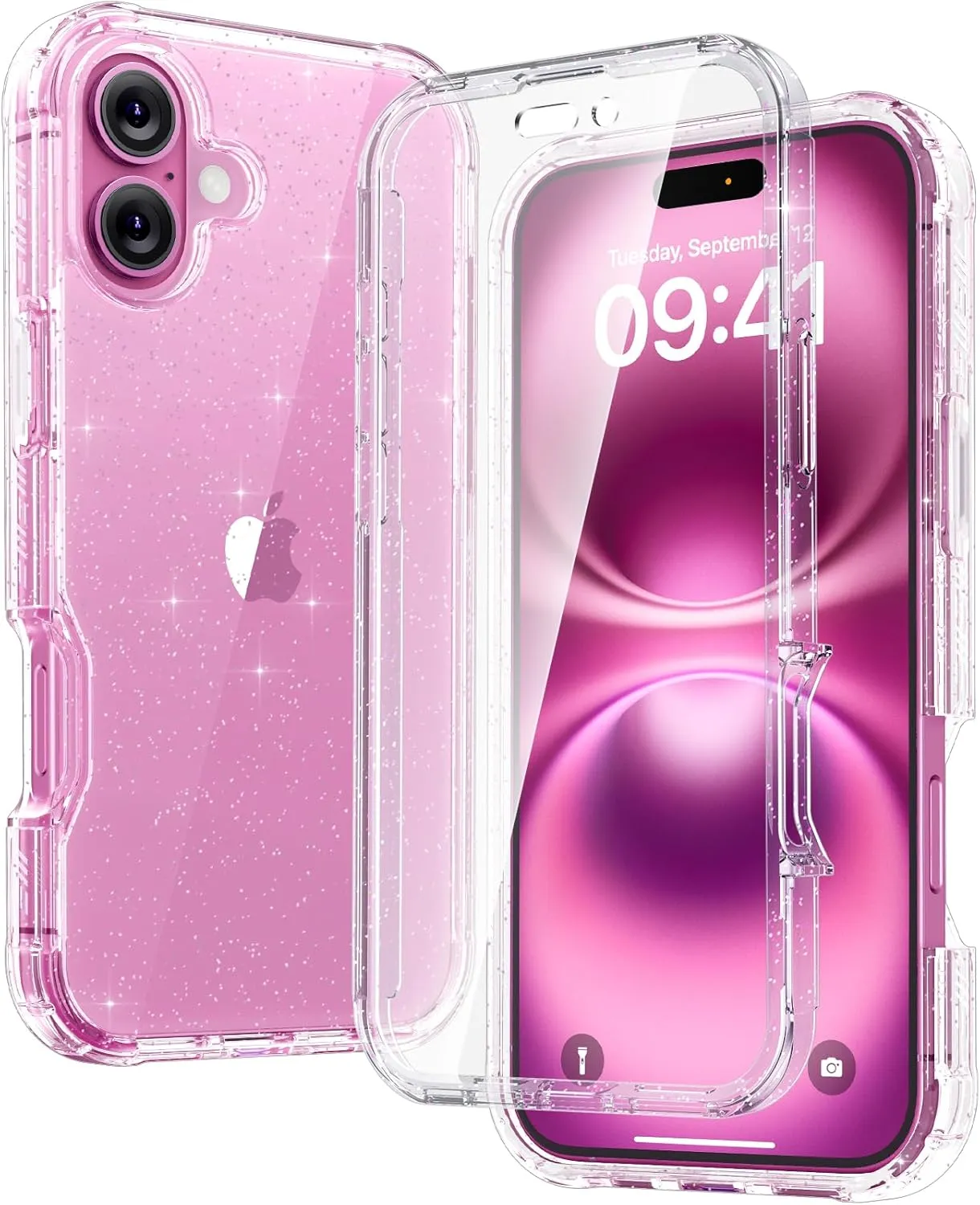 iPhone 16 Case, Full Body Rugged Case Touch Sensitive Anti-Scratch Screen Protector Pink