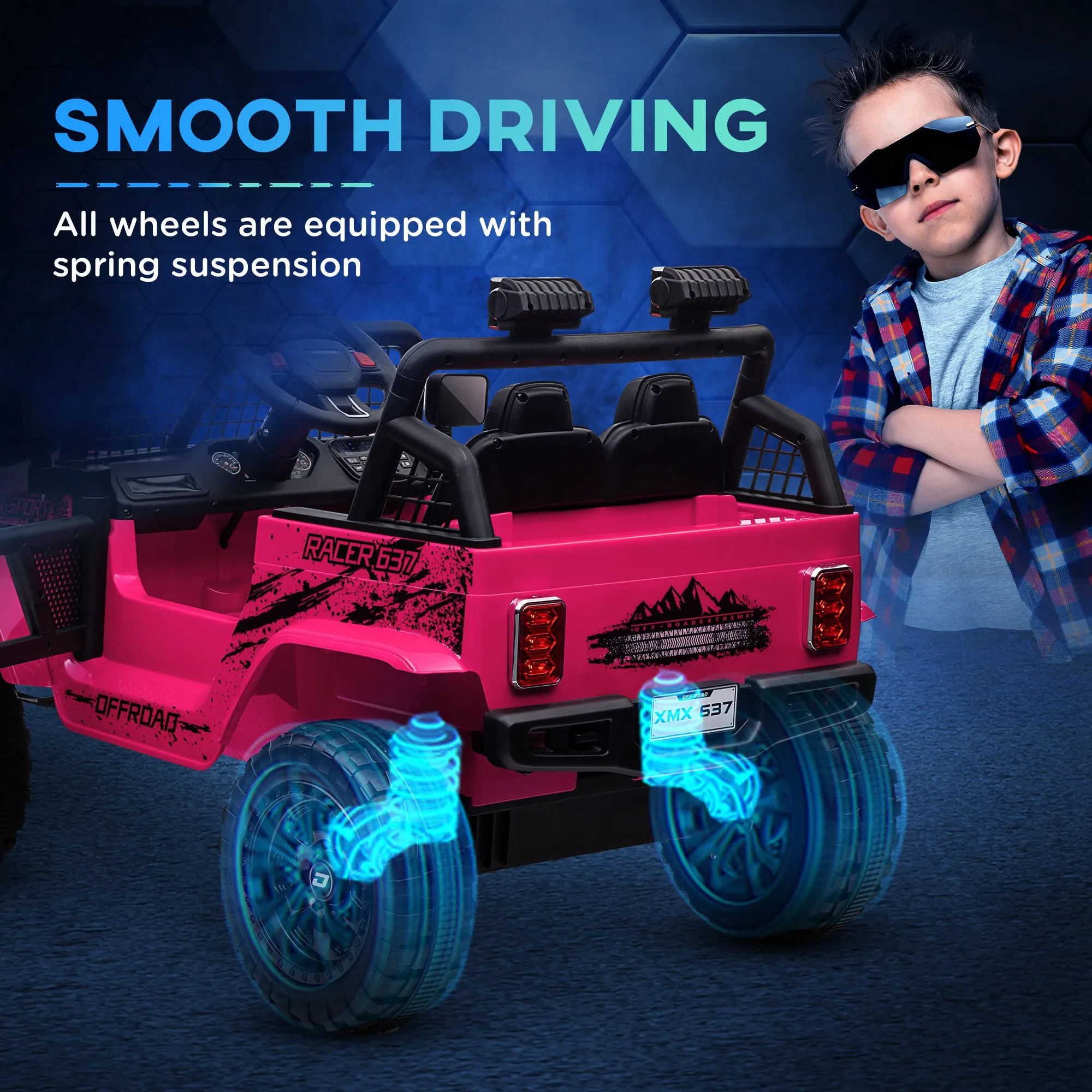 Kids Ride On Car, 12V Electric Truck w/ Suspension - Pink