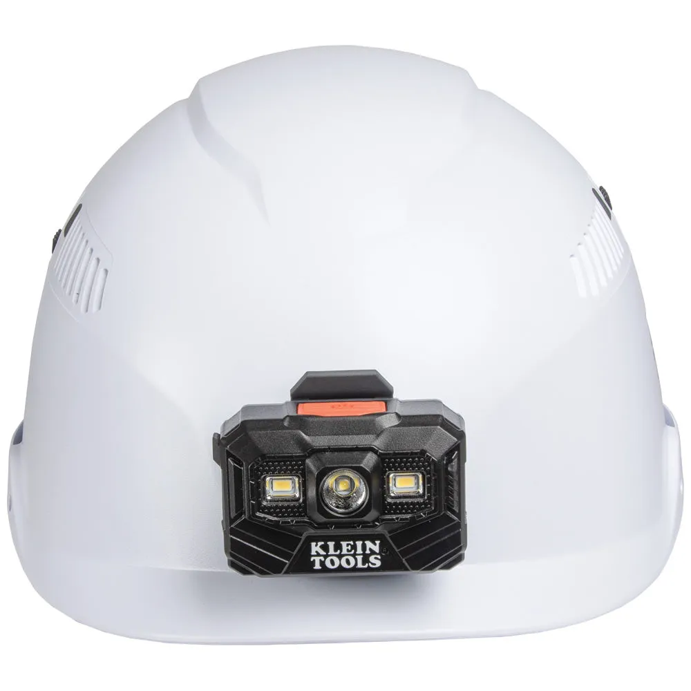 Klein Tools 60150 Safety Helmet, Vented-Class C, with Rechargeable Headlamp, White