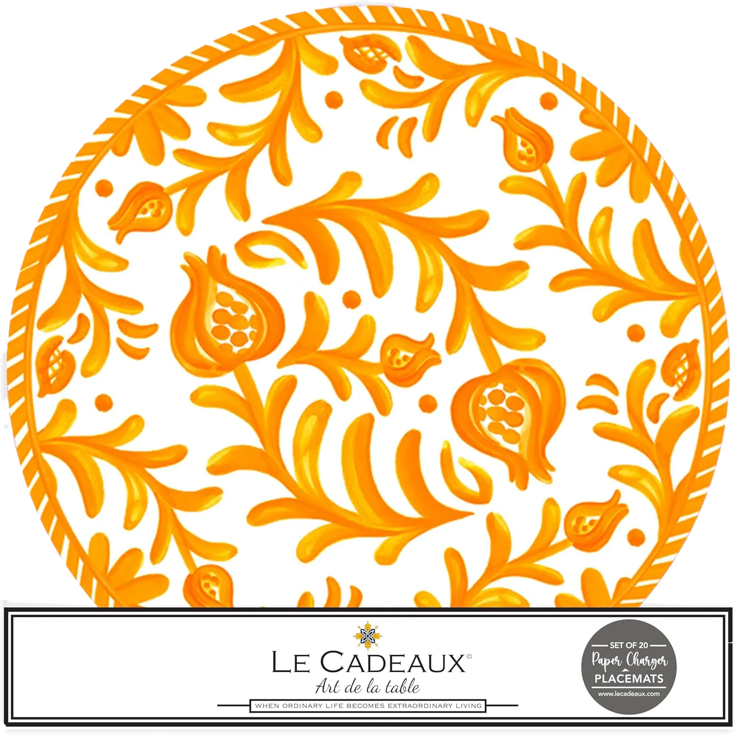 Le Cadeaux 15.5" Round Paper Placemats – Sicily Orange – Pack of 20