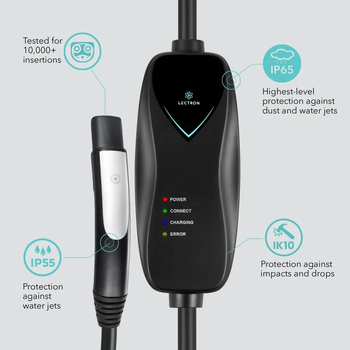 Lectron Portable Level 1 Tesla EV Charger   80 Amp J1772 to Tesla Adapter Bundle | 110V | 15 Amp | NEMA 5-15