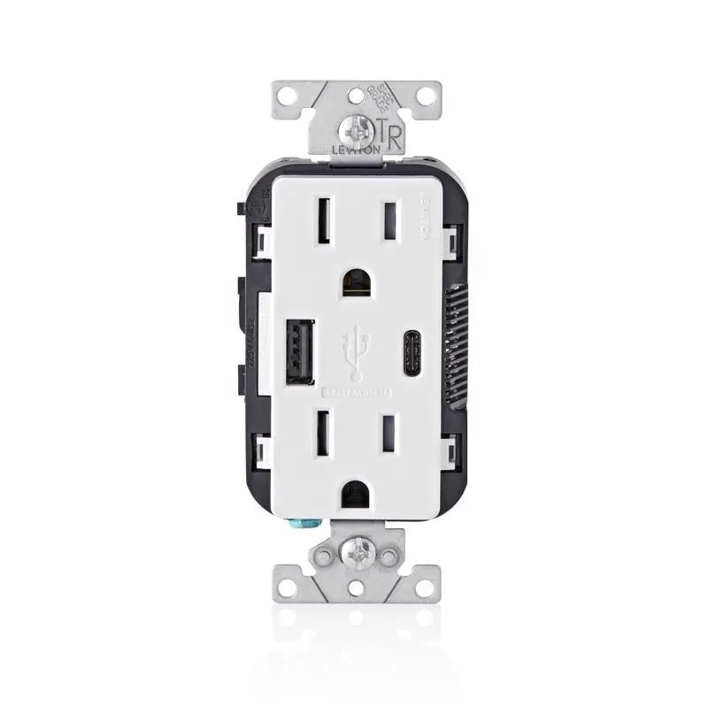 Leviton 15 amps 125 V Type A/C Duplex White Outlet and USB Charger 5-15 R 1 pk