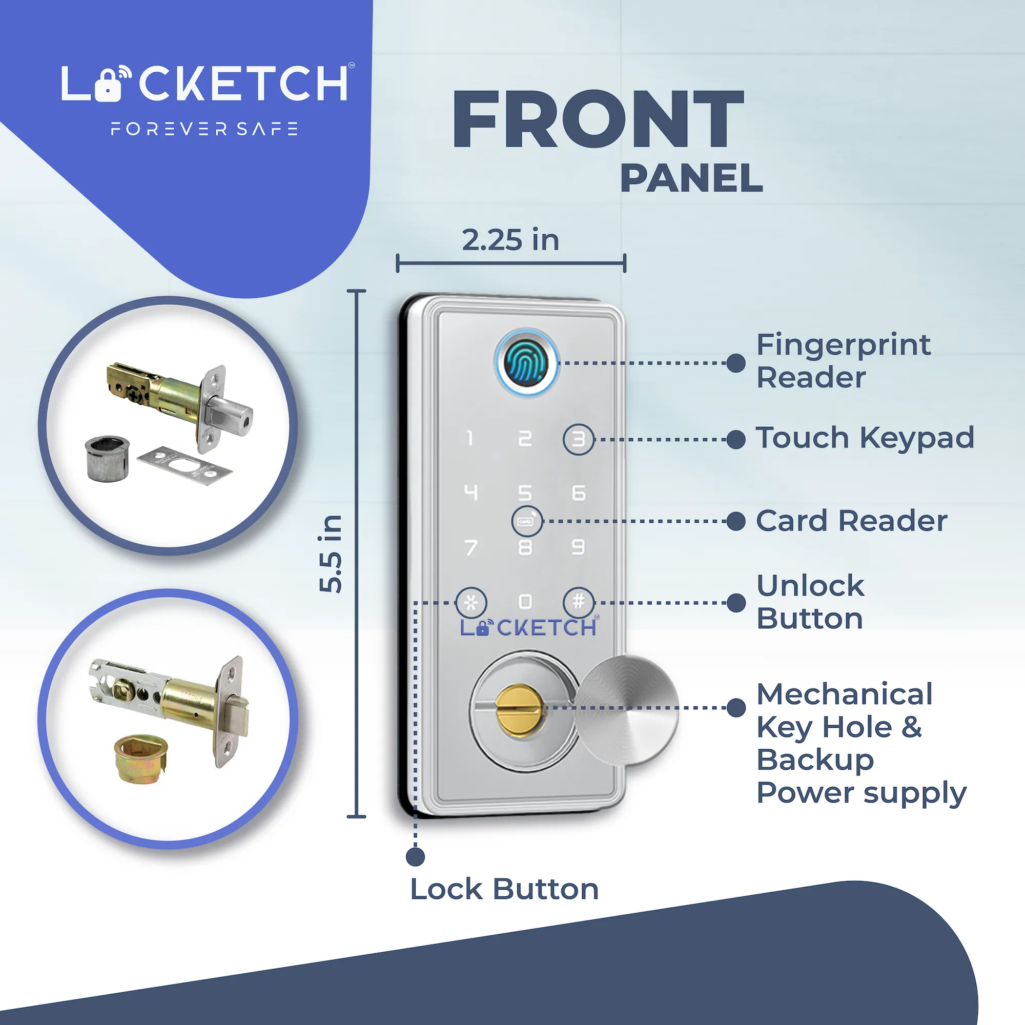 Locketch Deadbolt Smart Door Lock – 4-In-1 Keyless Smart Door Lock with Door Handle – Direct Fit Installation – Wi-Fi Connection