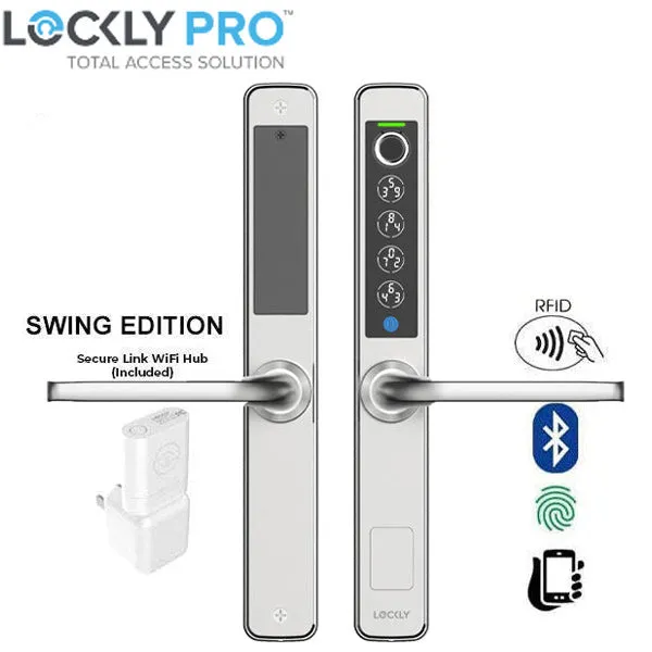 Lockly Guard -ATHENA 228SW- Narrow Stile Mortise Lever Set- Swing Edition - Biometric Fingerprint - RFID - Keypad- Wi-Fi-Bluetooth App Controlled - Optional Backset- Stainless Steel