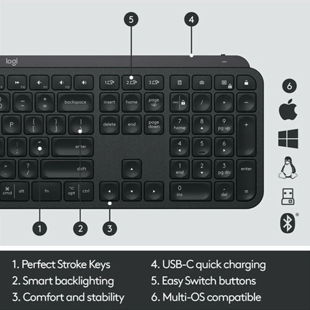 Logitech MX Keys Advanced Wireless Smart Illuminated Keyboard 920-009295, Black