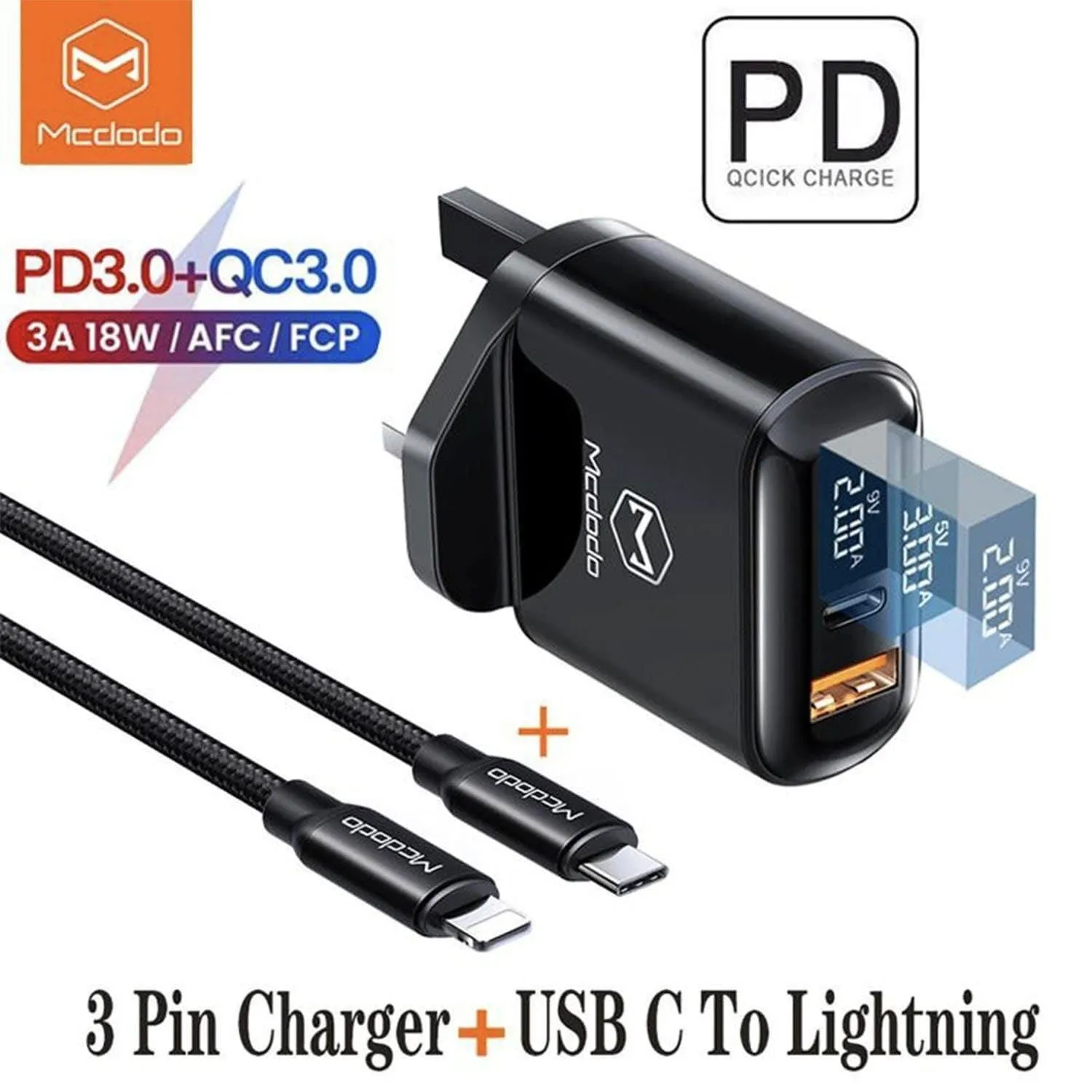 MCDODO CH-7231 PD   QC 18W Travel Charger   Type-C to Lightning Cable 1.2M