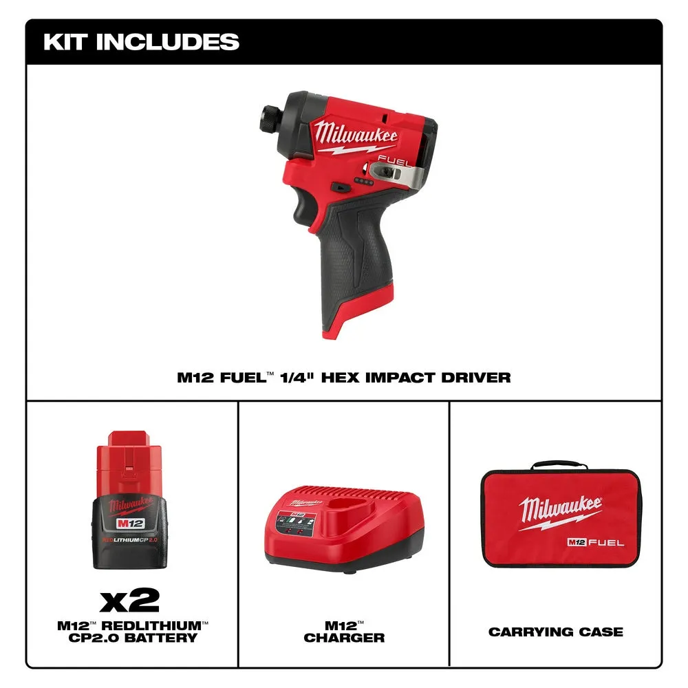 Milwaukee 3453-22 M12 FUEL 12V 1/4 Hex Cordless Li-Ion Impact Driver Kit