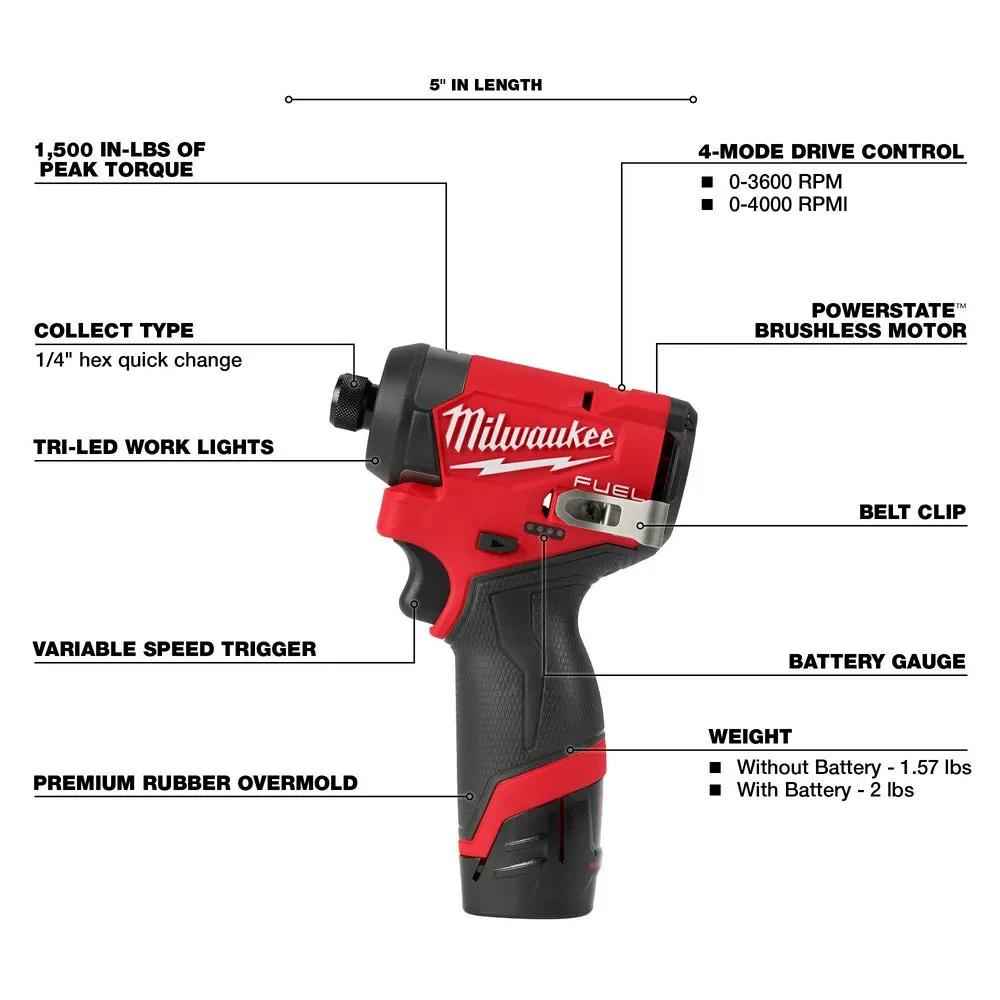 Milwaukee 3497-22RT M12 FUEL 12V 2-Tool Combo Kit w/ M12 3/8" Ratchet