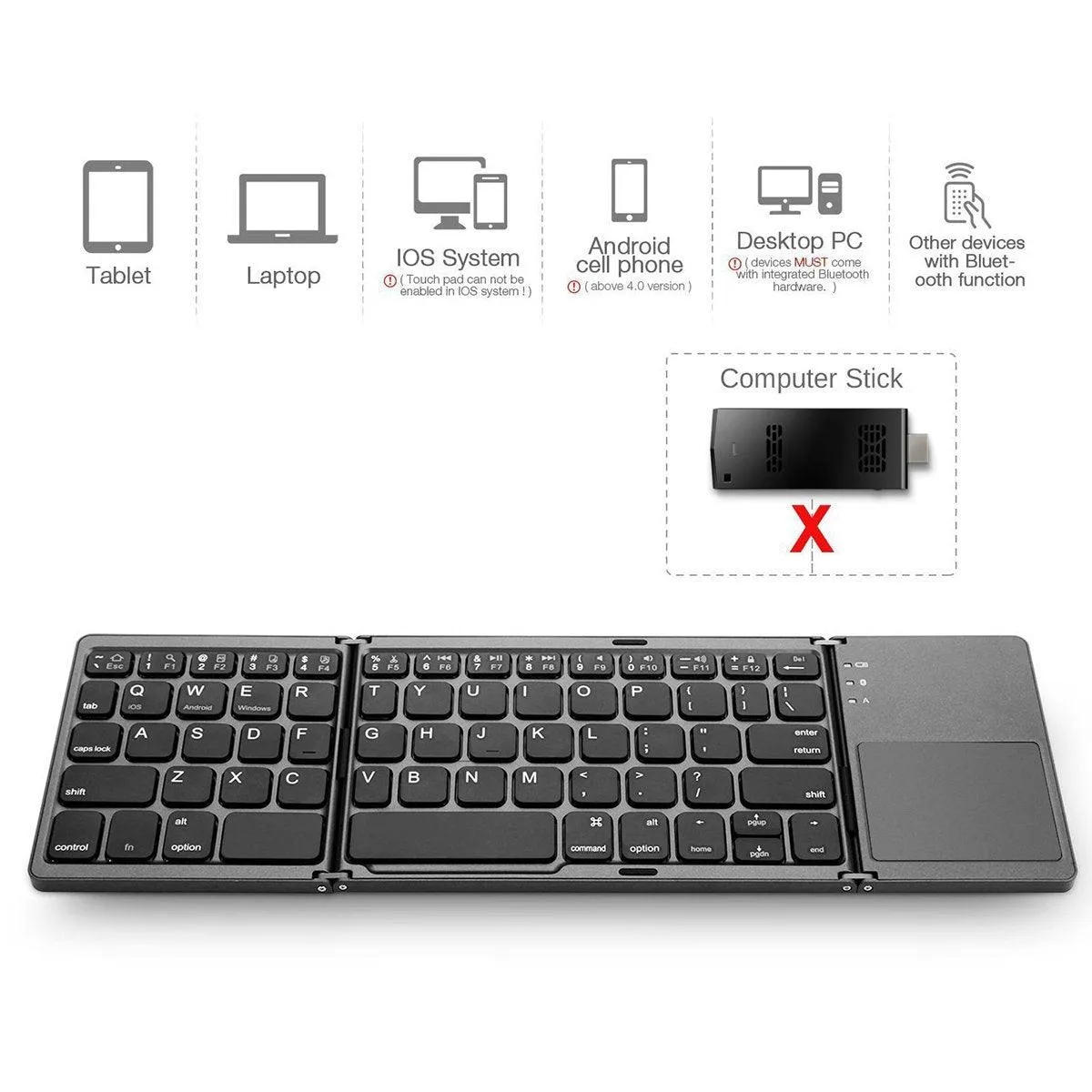 Mini Bluetooth 3.0 Folding Keyboard Touchpad For Samsung Dex Windows/iOS/Android Systems