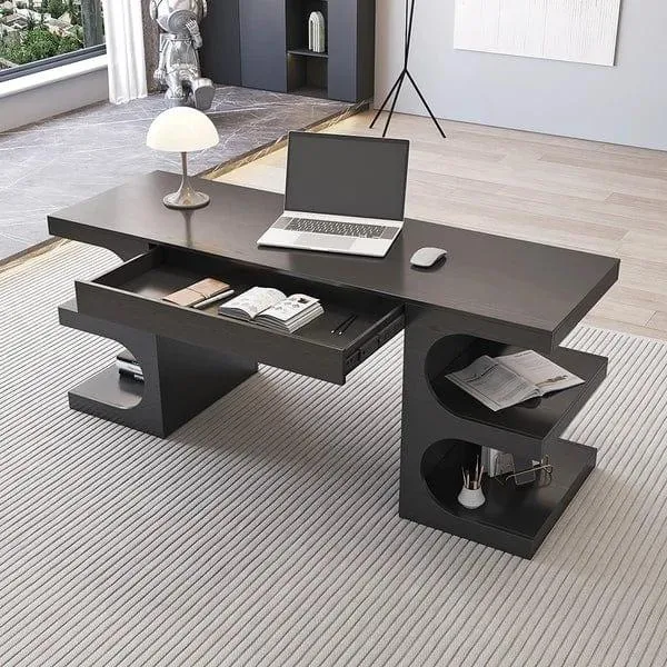 Misaki Writing Desk Modern Office Desk with 1 Drawer & 4 Open Shelves