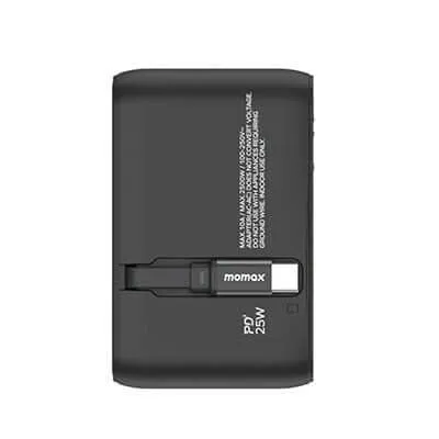 Momax 1-World  3-Port Travel Charger Built-In USB-C Cable 25W