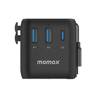 Momax 1-World  3-Port Travel Charger Built-In USB-C Cable 25W