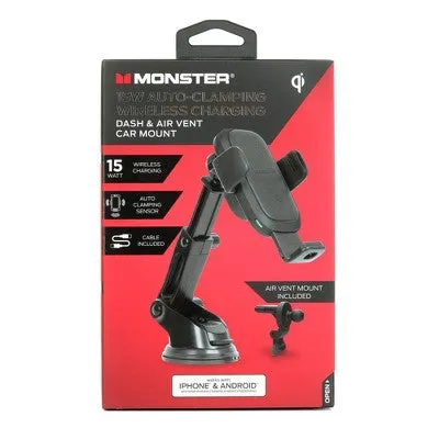 Monster 15Watt Wireless Charging Car Mount Dash and Vent