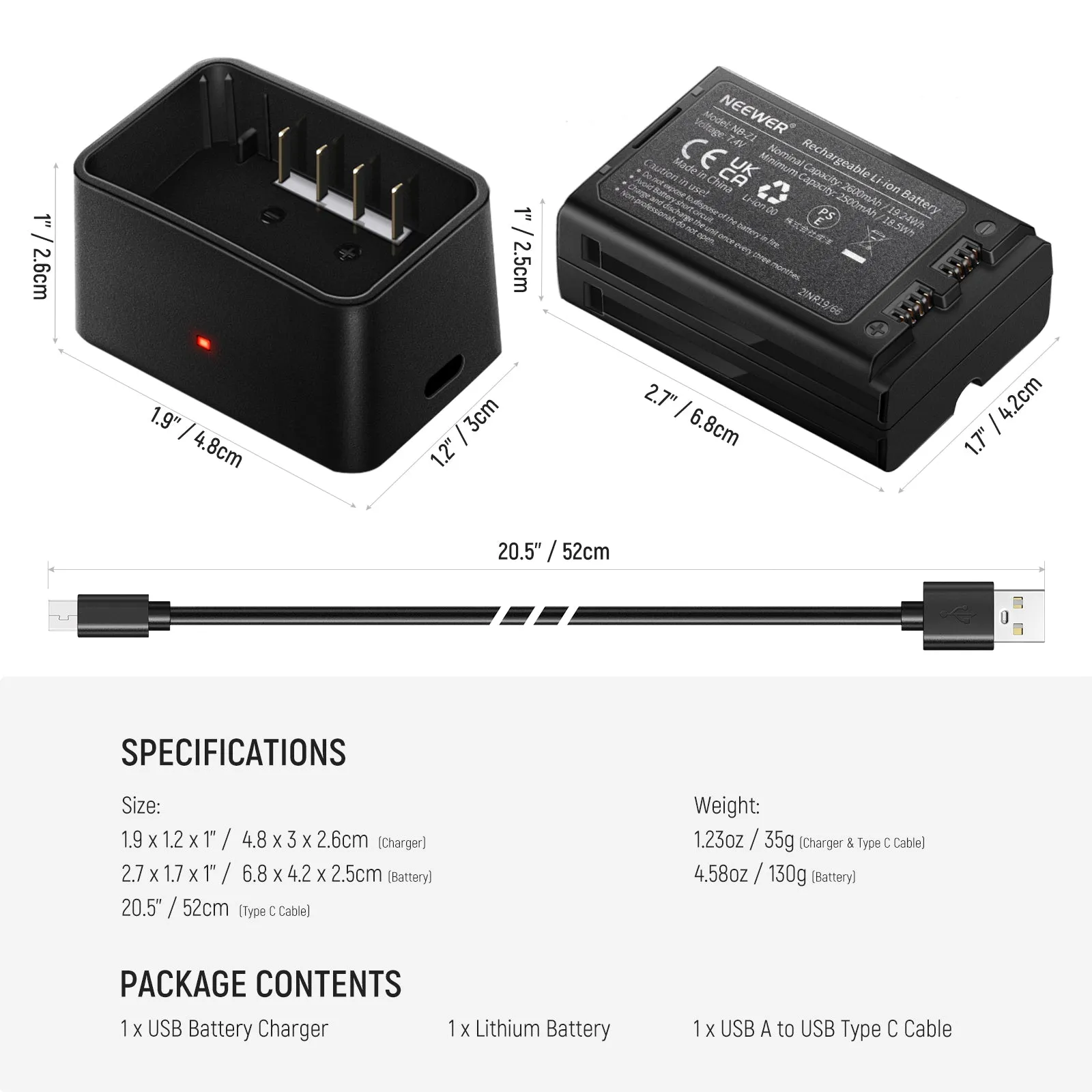 NEEWER Z1 Z2 Flash Lithium Battery and USB Charger Set