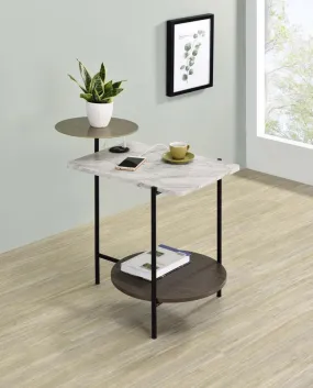 Ottilie 3-tier Side Table With Wireless Charger White and Black