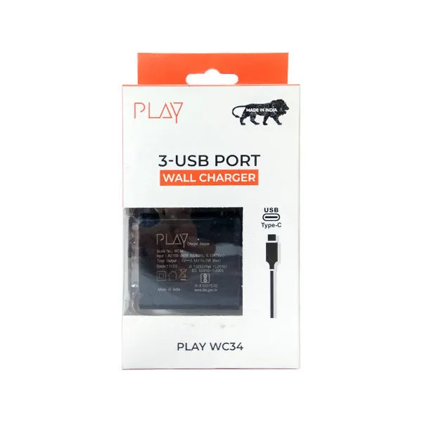 Play 3 USB Port Wall Mini Charger- WC34