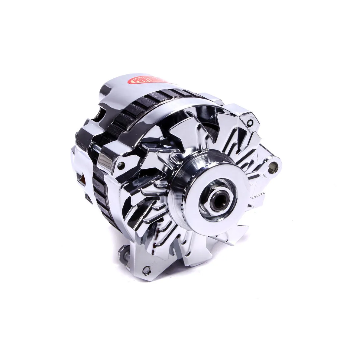 Powermaster CS130 Alternator - 140 amps - 12V - 1-Wire / 3-Wire - Single V-Belt Pulley - Left Offset - Aluminum Case - Chrome - GM