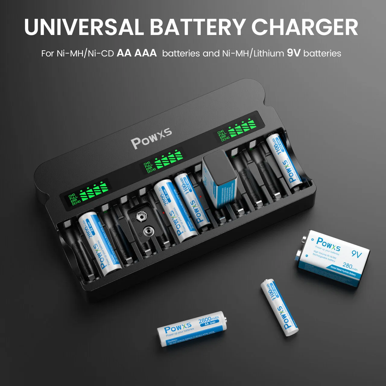 POWXS 1800mA High-Speed AA AAA 9V Battery Charger