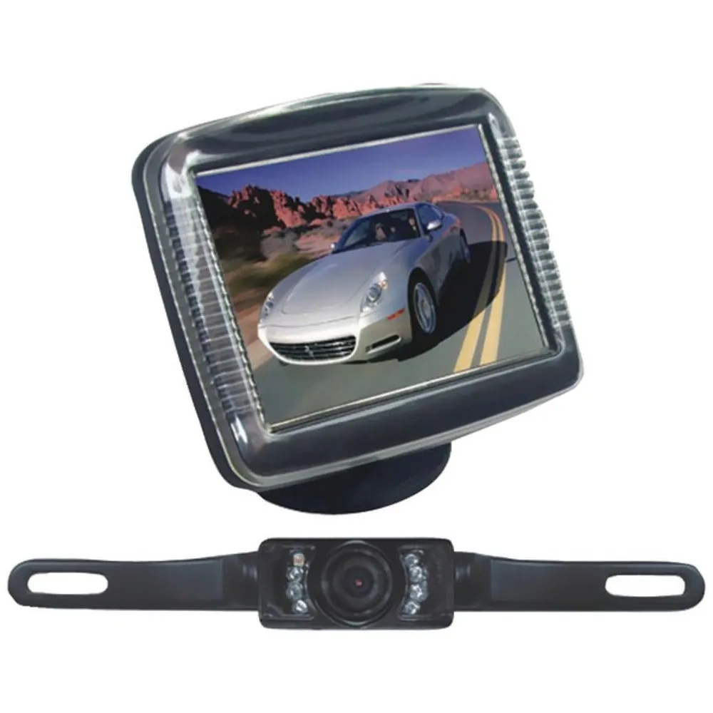 Pyle PLCM36 3.5 Slim TFT LCD Universal Mount Monitor System with License Plate Mount & Backup Camera