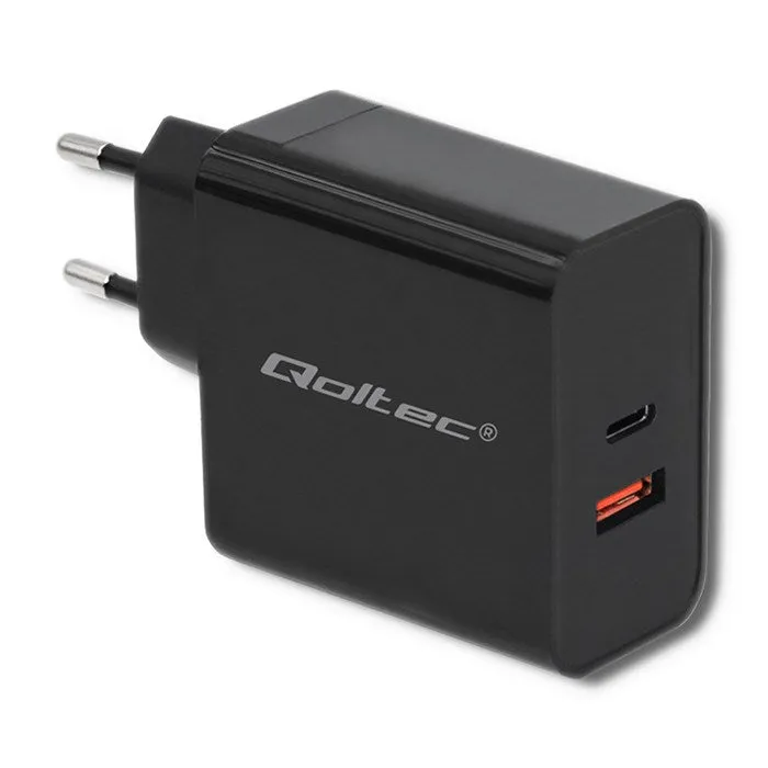 Qoltec 51716 Charger | 63W | 5-20V | 1.5-3A | Usb Type C Pd | Usb Qc 3.0 | Black