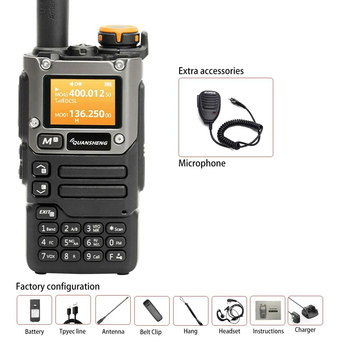 Quansheng UV-K6 Walkie Talkie 5W Air Band Radio Tyep C Charge UHF VHF DTMF FM Scrambler NOAA Wireless Frequency Two Way CB Radio