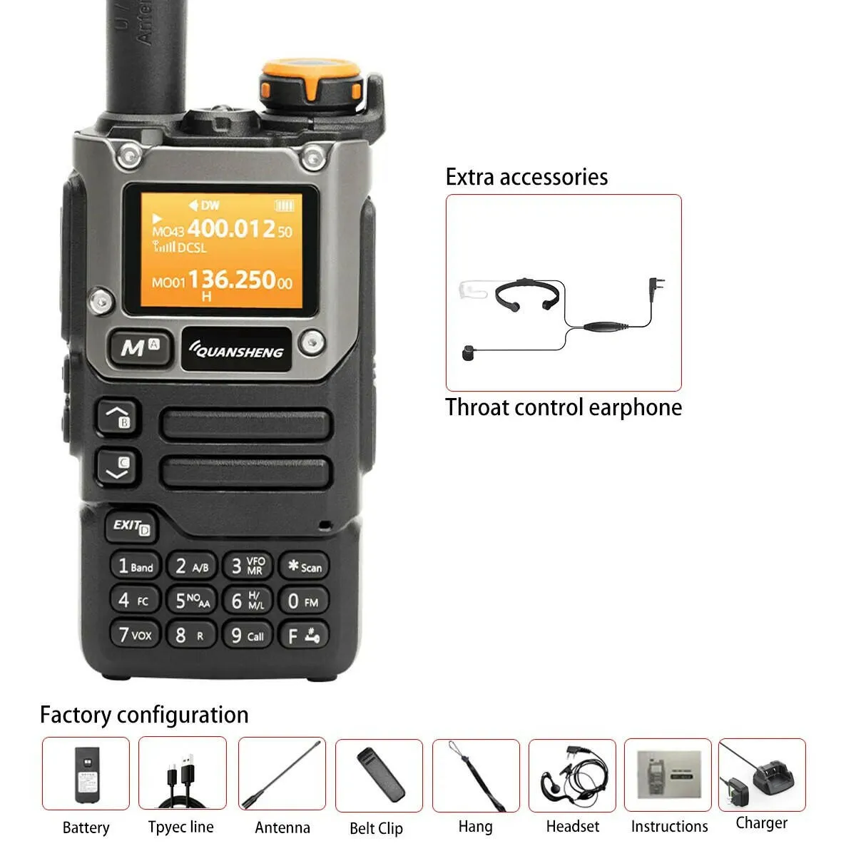 Quansheng UV-K6 Walkie Talkie 5W Air Band Radio Tyep C Charge UHF VHF DTMF FM Scrambler NOAA Wireless Frequency Two Way CB Radio