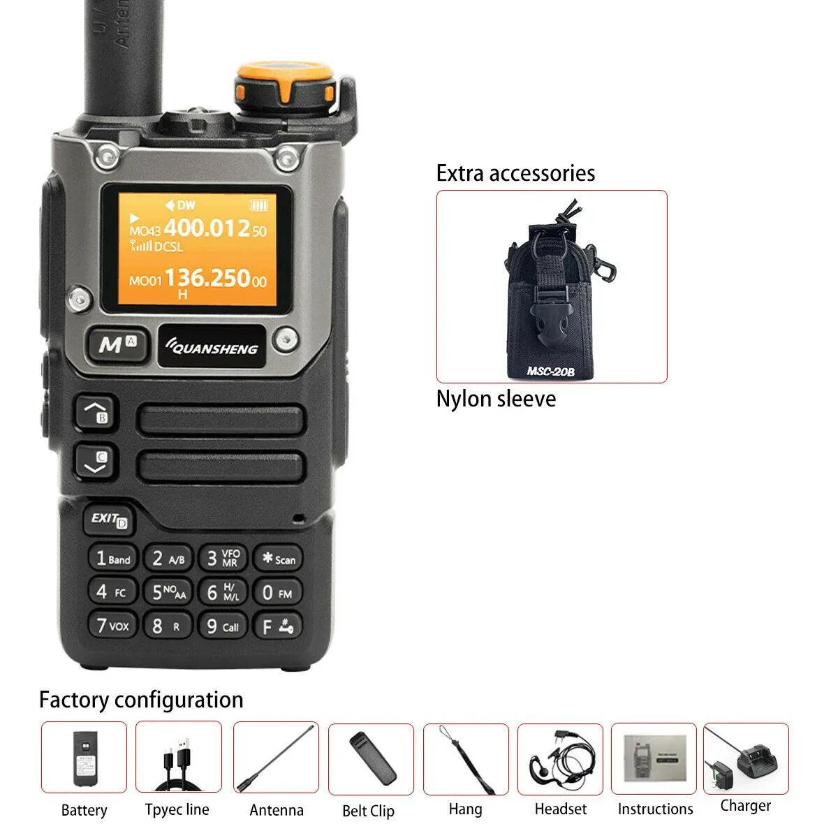 Quansheng UV-K6 Walkie Talkie 5W Air Band Radio Tyep C Charge UHF VHF DTMF FM Scrambler NOAA Wireless Frequency Two Way CB Radio