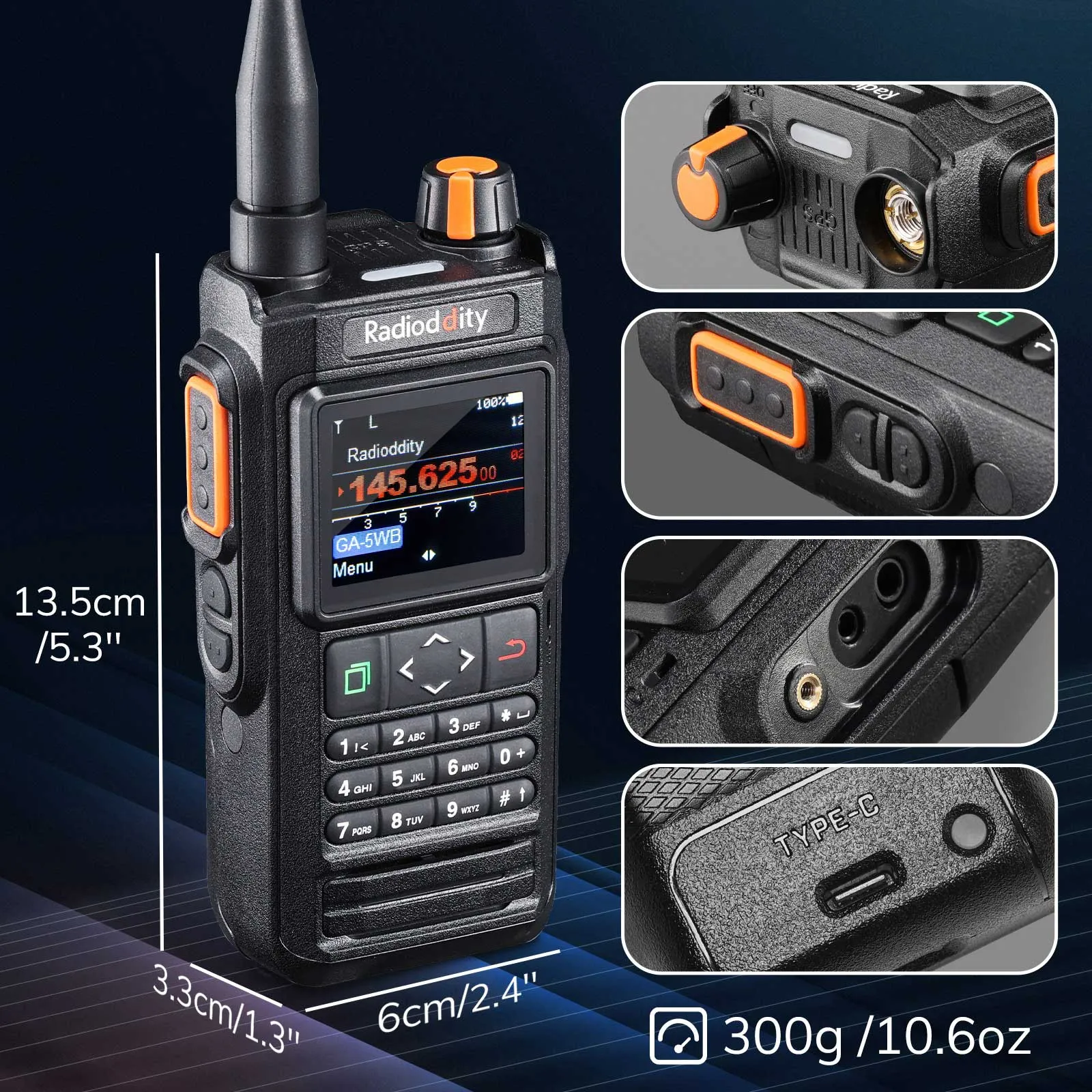 Radioddity GA-5WB | 5W | VHF & UHF | GPS & APRS | Bluetooth Programming | Air Band | IP67 | 2600mAh USB-C