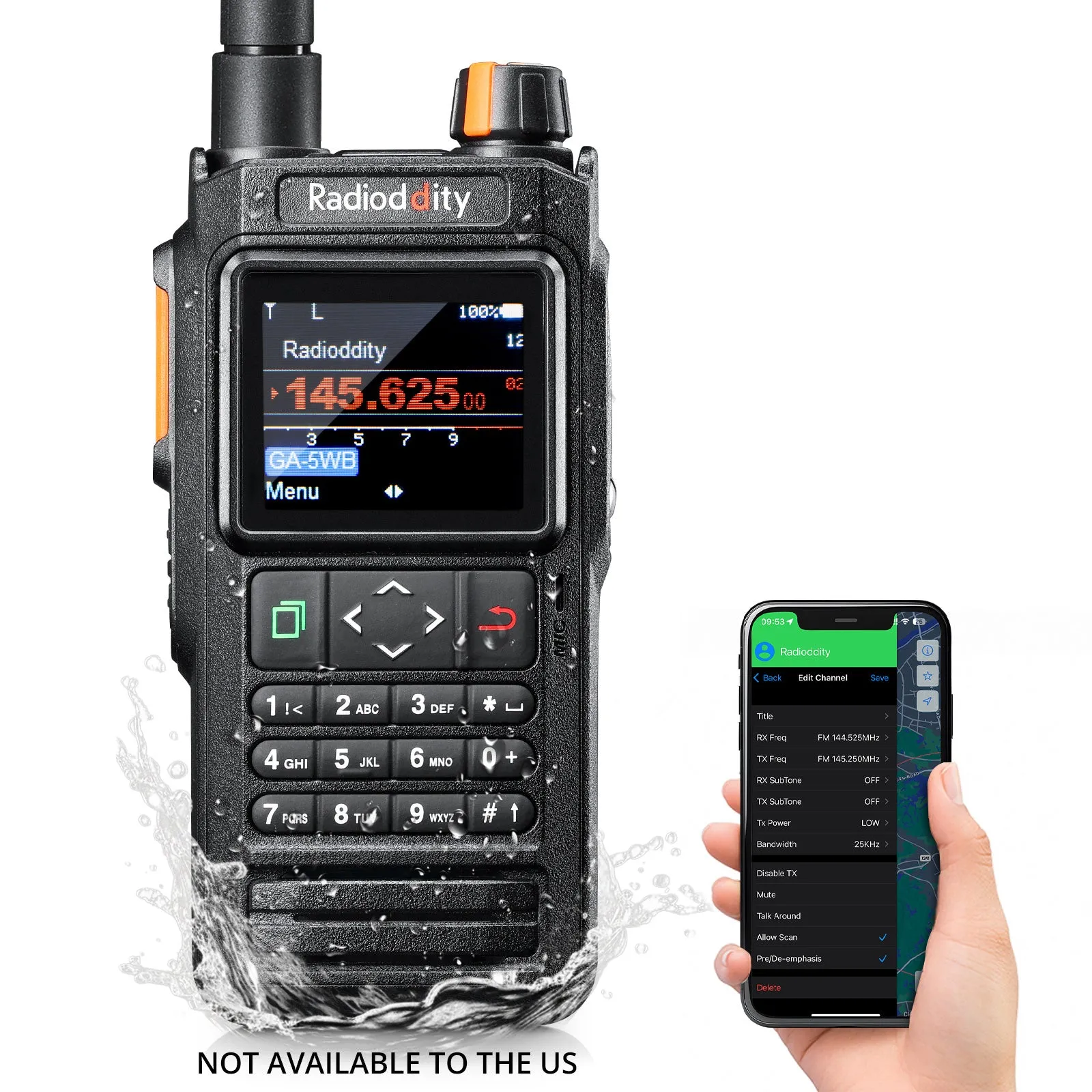 Radioddity GA-5WB | 5W | VHF & UHF | GPS & APRS | Bluetooth Programming | Air Band | IP67 | 2600mAh USB-C