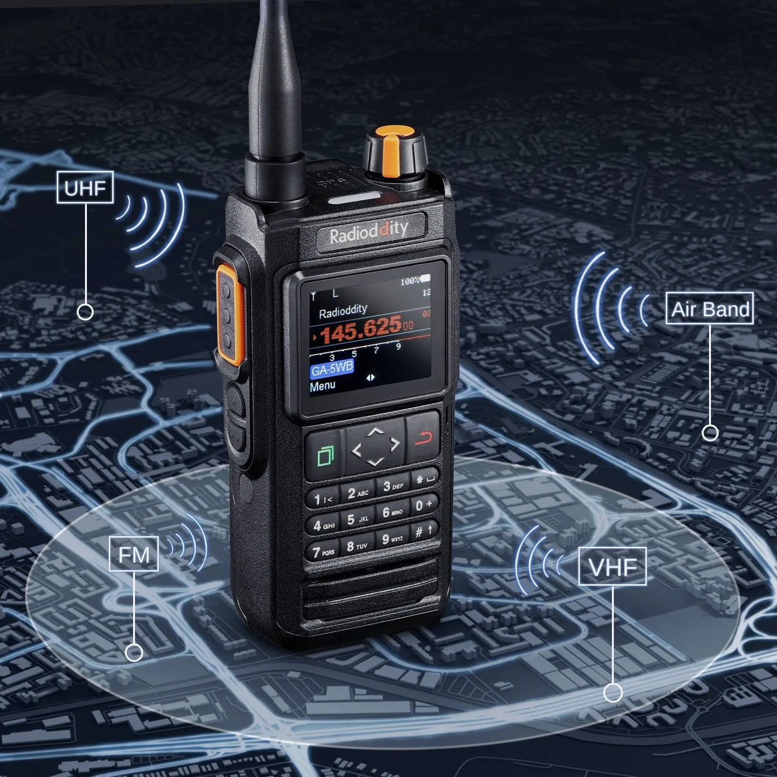 Radioddity GA-5WB | 5W | VHF & UHF | GPS & APRS | Bluetooth Programming | Air Band | IP67 | 2600mAh USB-C