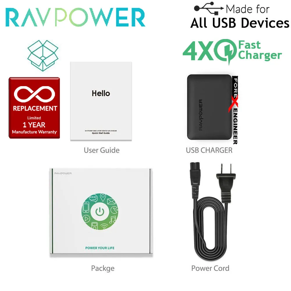 RavPower USB Quick Charge Wall Charger 6 Port 60W ( 5 USB Port   1 QC3.0 ) - Black