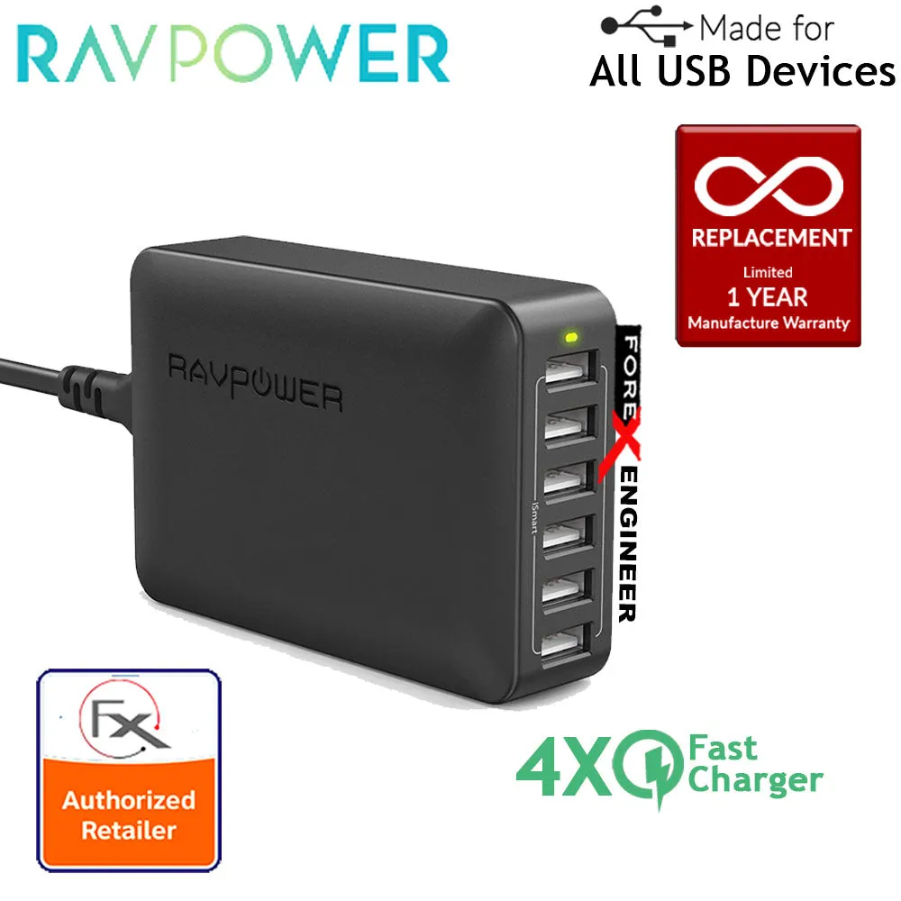 RavPower USB Quick Charge Wall Charger 6 Port 60W ( 5 USB Port   1 QC3.0 ) - Black