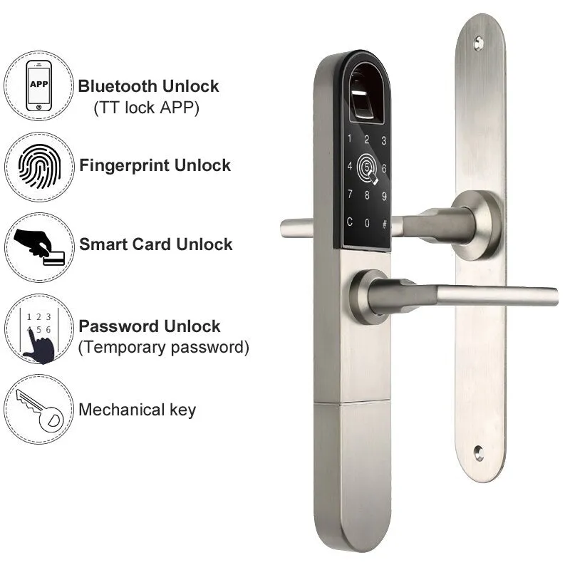 RAYKUBE Electronic Door Lock With Fingerprint / Smart Card / Bluetooth Unlock Wifi TT lock Phone APP Keyless Mortise Lock R-F918