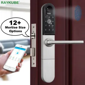 RAYKUBE Electronic Door Lock With Fingerprint / Smart Card / Bluetooth Unlock Wifi TT lock Phone APP Keyless Mortise Lock R-F918