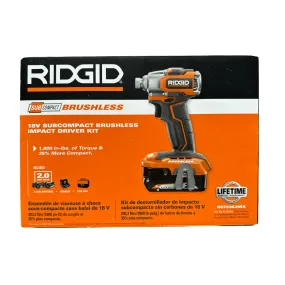 RIDGID 18V SubCompact Brushless Cordless Impact Driver Kit with (2) 2.0 Ah Battery, Charger, and Bag