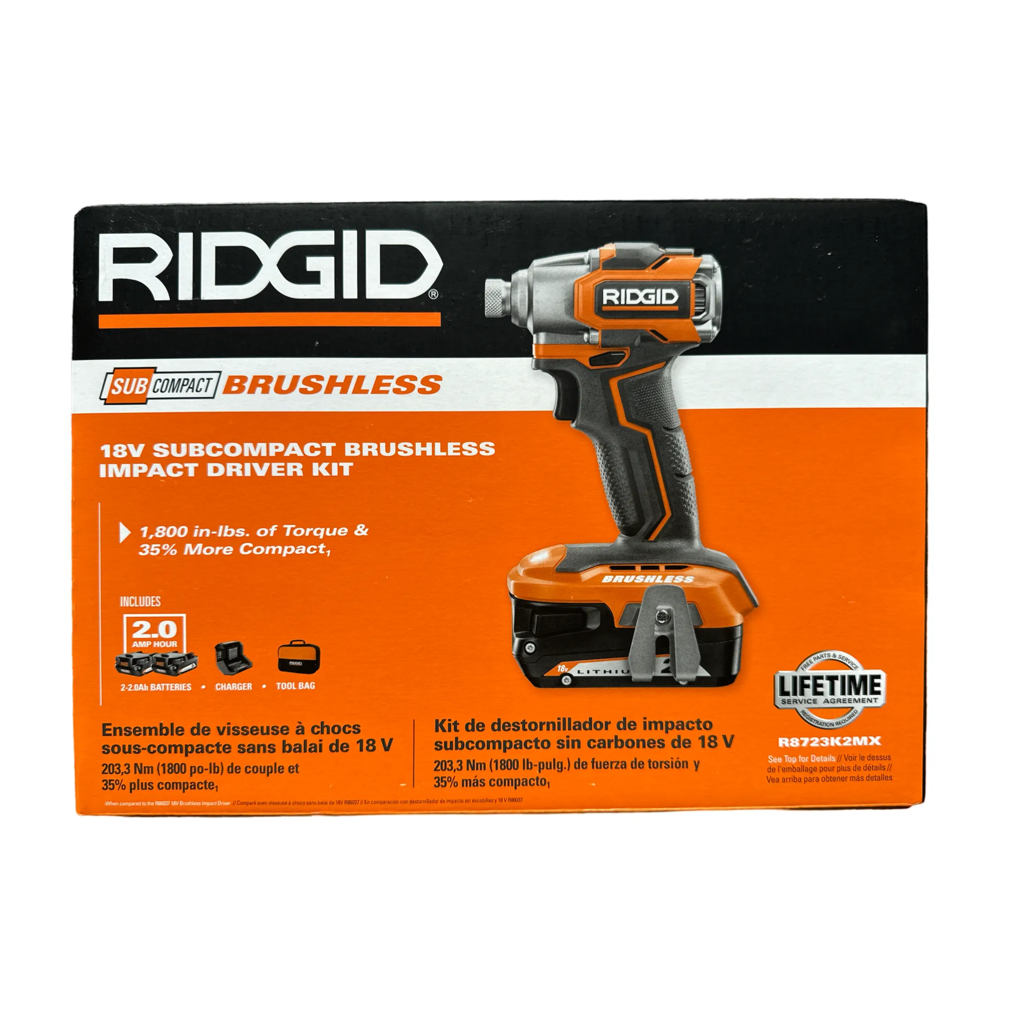 RIDGID 18V SubCompact Brushless Cordless Impact Driver Kit with (2) 2.0 Ah Battery, Charger, and Bag