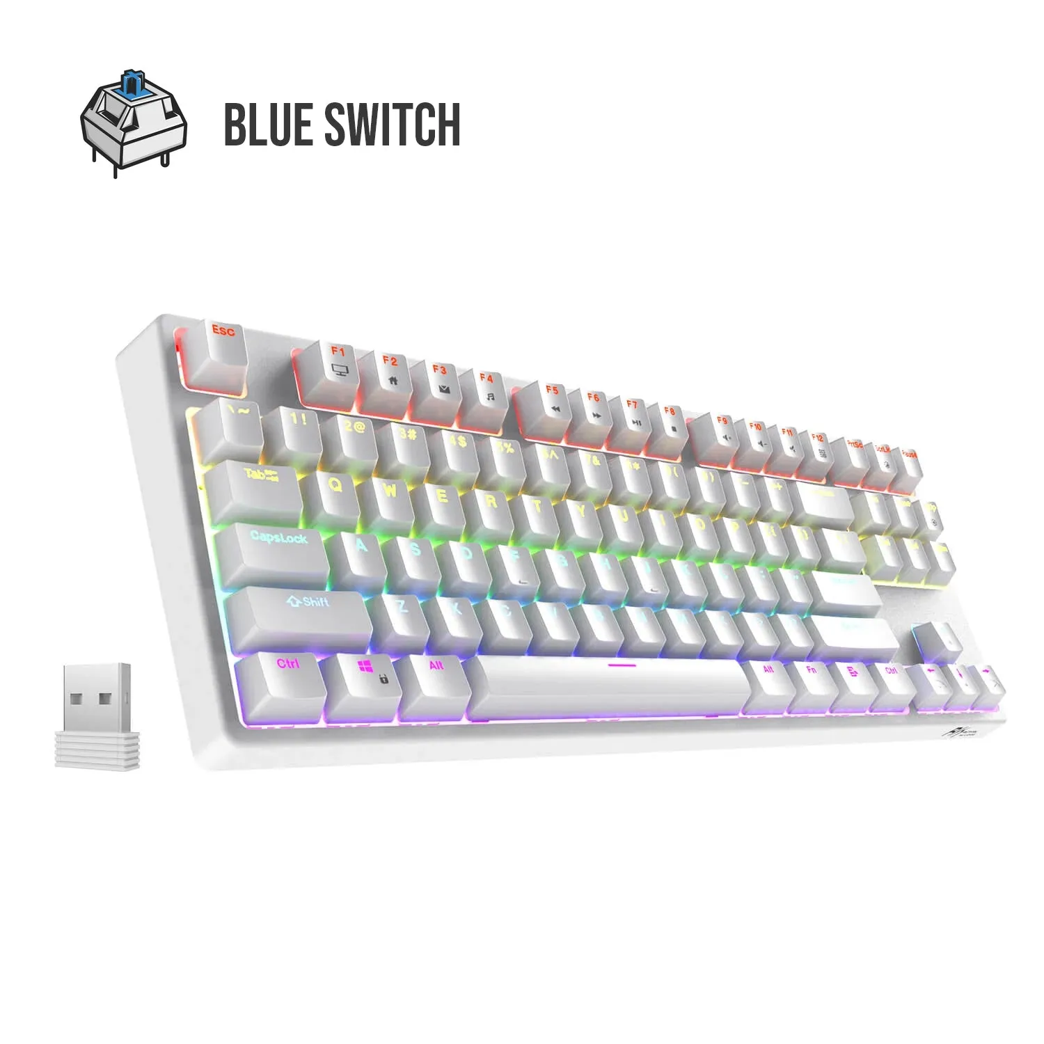 Royal Kludge RK Sink87 RGB 87 Keys Mechanical Gaming Keyboard 2.4G Wireless Wired Hot Swappable TKL with Bluetooth 5.0 (White, Black) (Available in Blue Clicky, Red Linear, and Brown Tactile Switch)