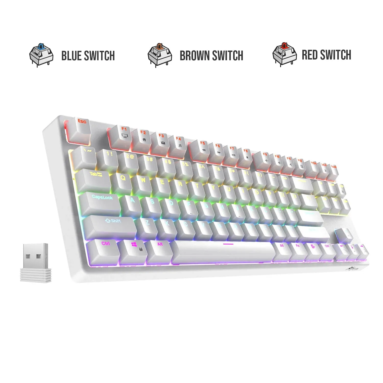 Royal Kludge RK Sink87 RGB 87 Keys Mechanical Gaming Keyboard 2.4G Wireless Wired Hot Swappable TKL with Bluetooth 5.0 (White, Black) (Available in Blue Clicky, Red Linear, and Brown Tactile Switch)