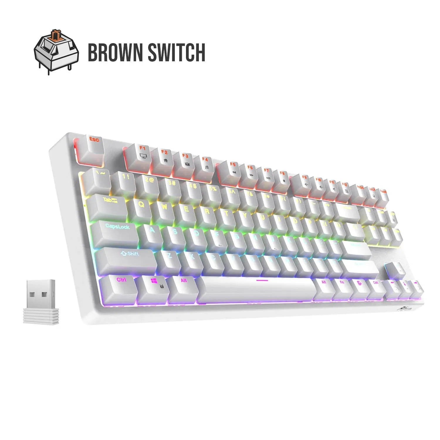 Royal Kludge RK Sink87 RGB 87 Keys Mechanical Gaming Keyboard 2.4G Wireless Wired Hot Swappable TKL with Bluetooth 5.0 (White, Black) (Available in Blue Clicky, Red Linear, and Brown Tactile Switch)