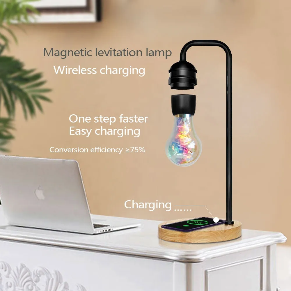 Smart Phone Wireless Charge Table LED Bulb Desk Wood Grain Floating Light Magnetic Levitating Lamp