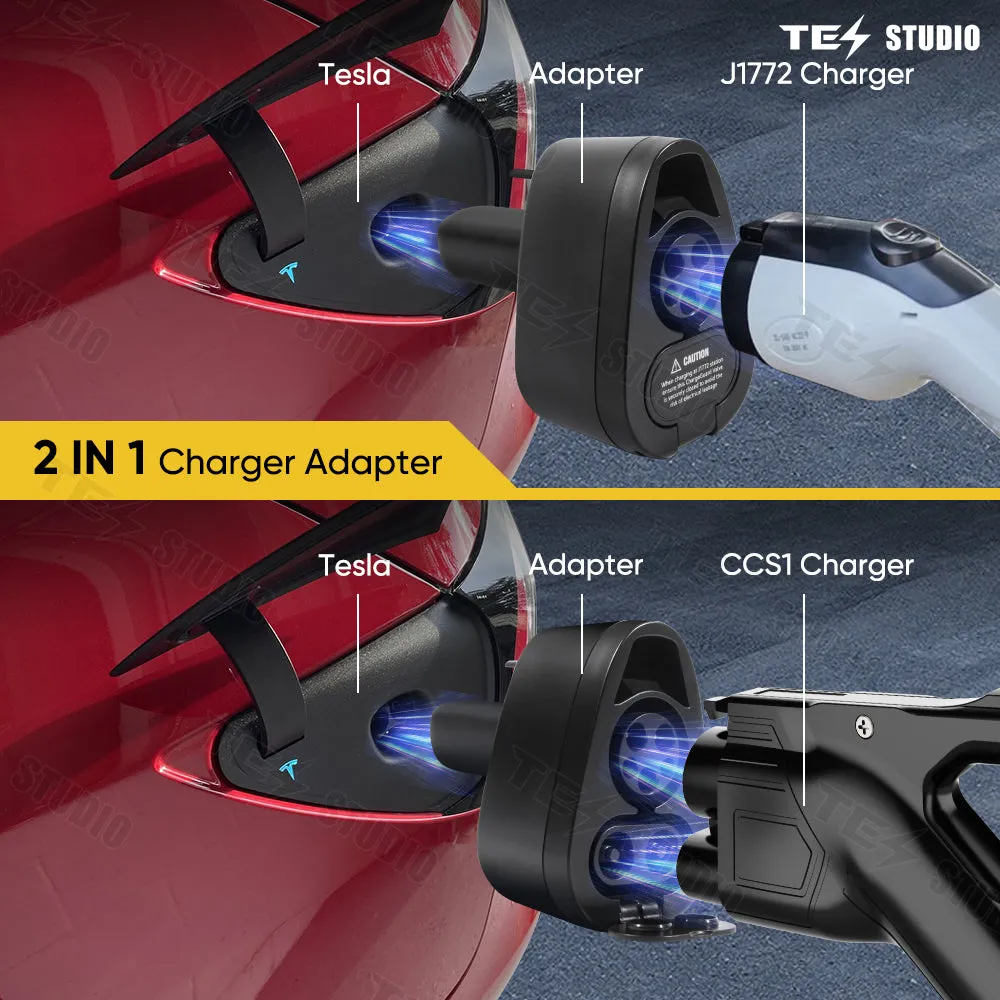 Tesstudio CCS1 x J1772 2-in-1 Charging Adapter for Model 3/Y Cybertruck(After Feb.2020 and 19-22 Original Supports CCS1)