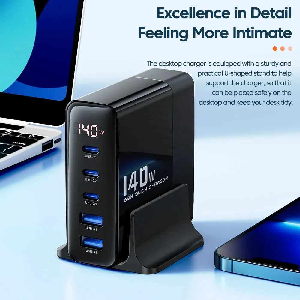 Toocki 140W USB Charger Multi Port Charging Station GaN Fast Charge Desktop For iPhone 15 PD Type C Power Adapter LED Display