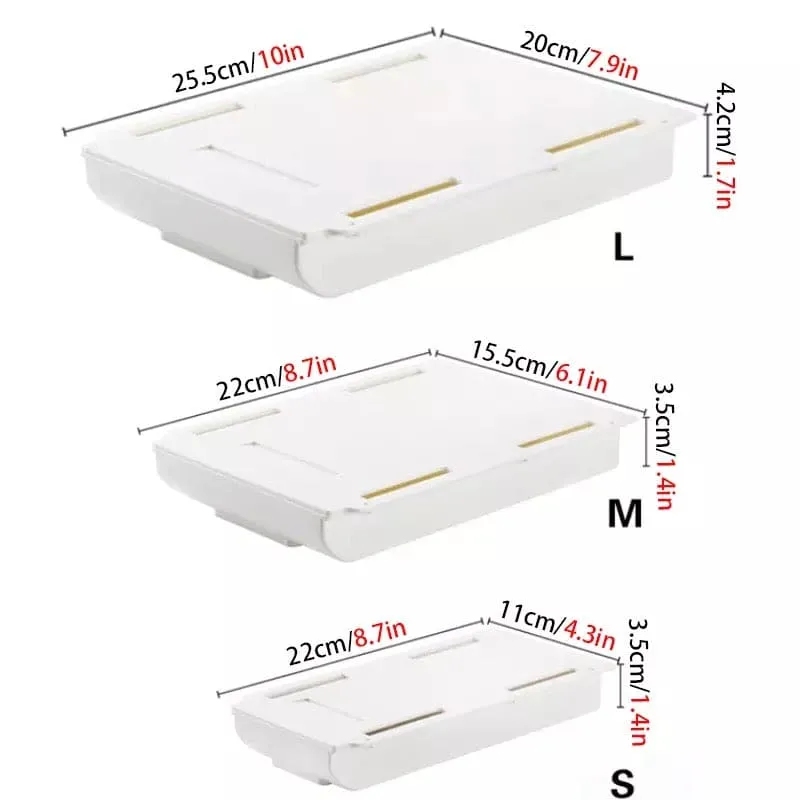 Under Desk Drawer Storage Box, Self Stick Pencil Tray, Hidden Stationery Organizer, Bedroom Office Pen Holder Case, Adhesive Under Table Drawer Box, Hidden Small Desk Drawer For Reduced Clutter, Self-Adhesive Drawer With Smooth Sliding Track