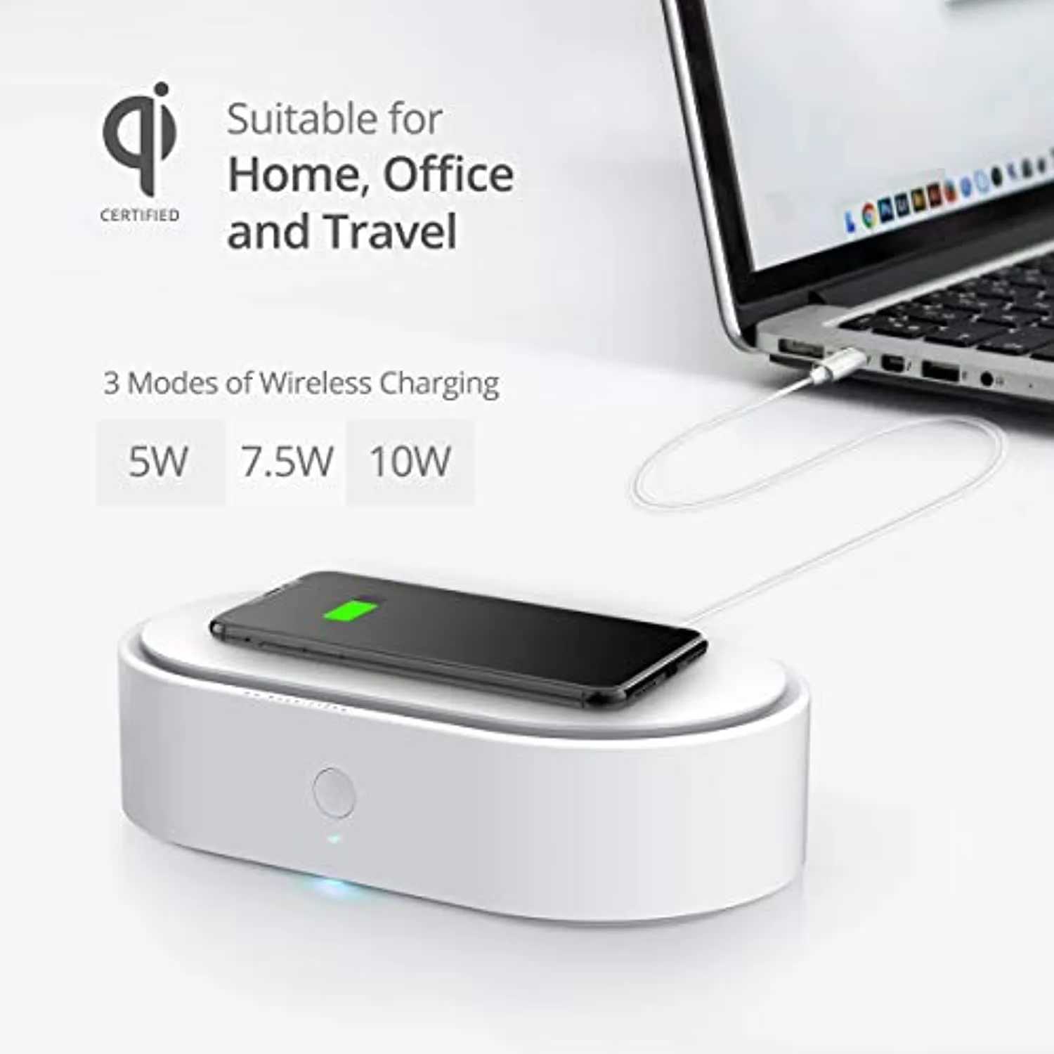 UV Sanitiser Box UVC Disinfection Box with 10W Qi Wireless Charger, UVC Tube Steriliser for Smartphones/Watches/Masks & Personal Items