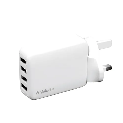 Verbatim 4 USB Port Travel Charger Adapter White AU, US, EU, UK