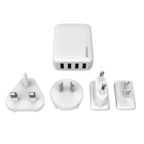 Verbatim 4 USB Port Travel Charger Adapter White AU, US, EU, UK