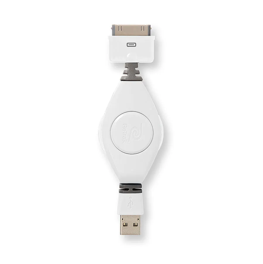 White Apple 30-pin Cable | Retractable 30-pin Charging Cable | Charge & Sync