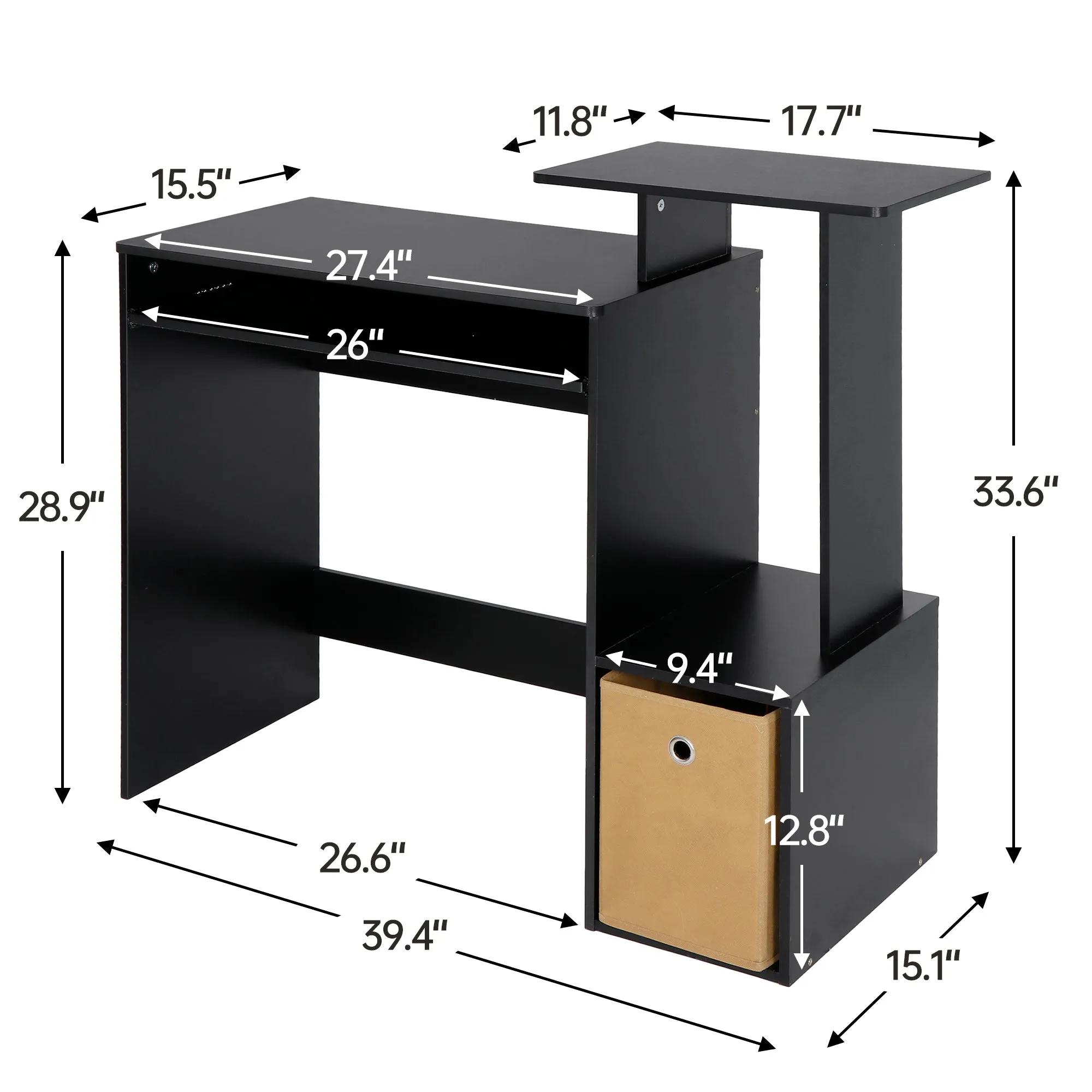 ZENY™ Computer Desk with Storage Shelf Sturdy Writing Desk Student Study Desk Home Office Desk