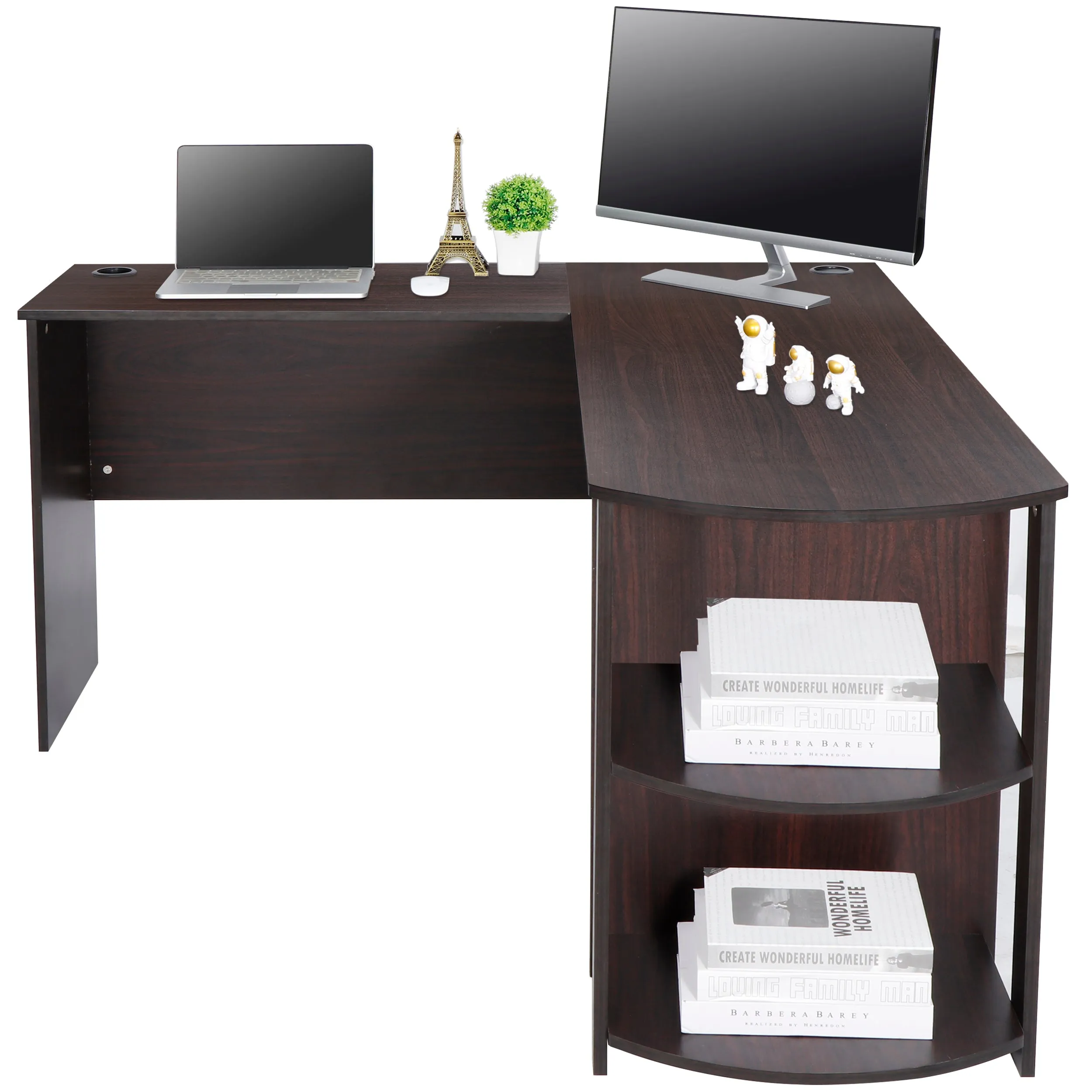 ZENY™ L-Shaped Computer Desk with Bookshelf 53.6’’ Corner Desk Gaming Desk Home Office Desk